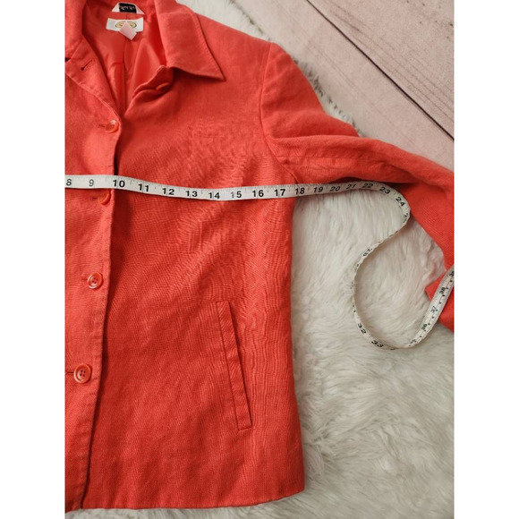 Talbots Womens Shacket Jacket Pink Coral Irish Linen Button Up Pockets Collar 8 - Picture 3 of 7